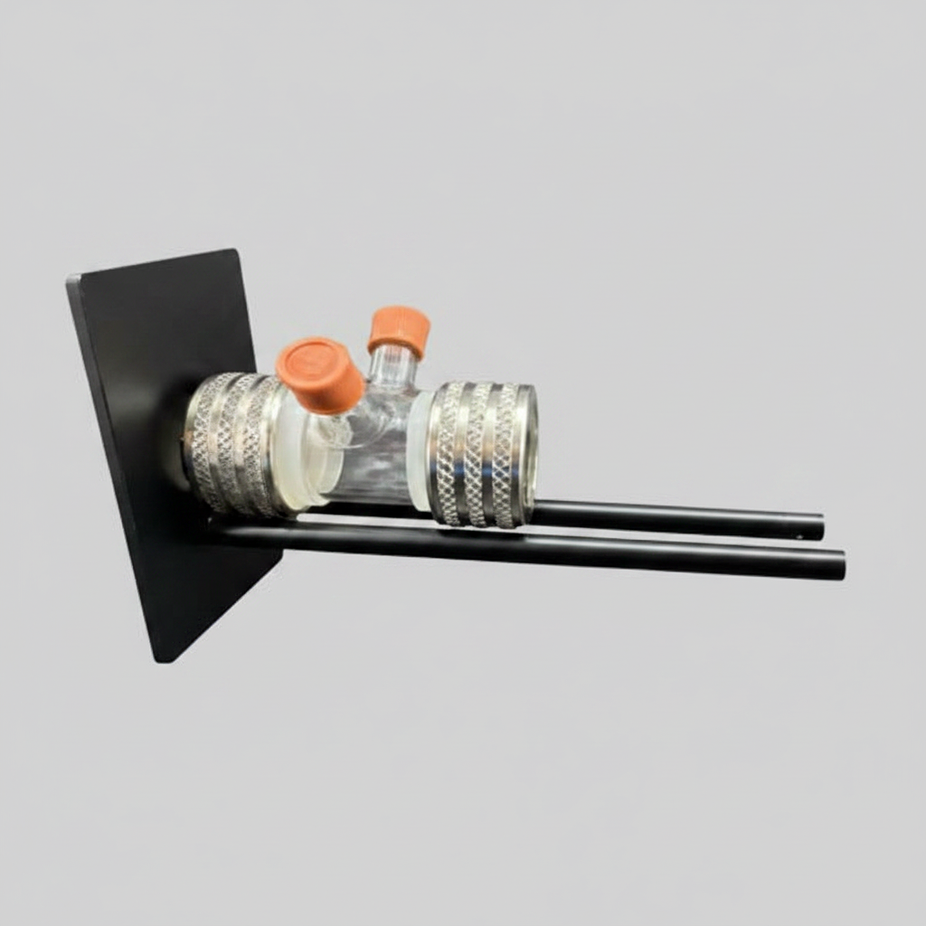 Laboratory setup with a centrifuge tube holder and centrifuge tubes on a black background