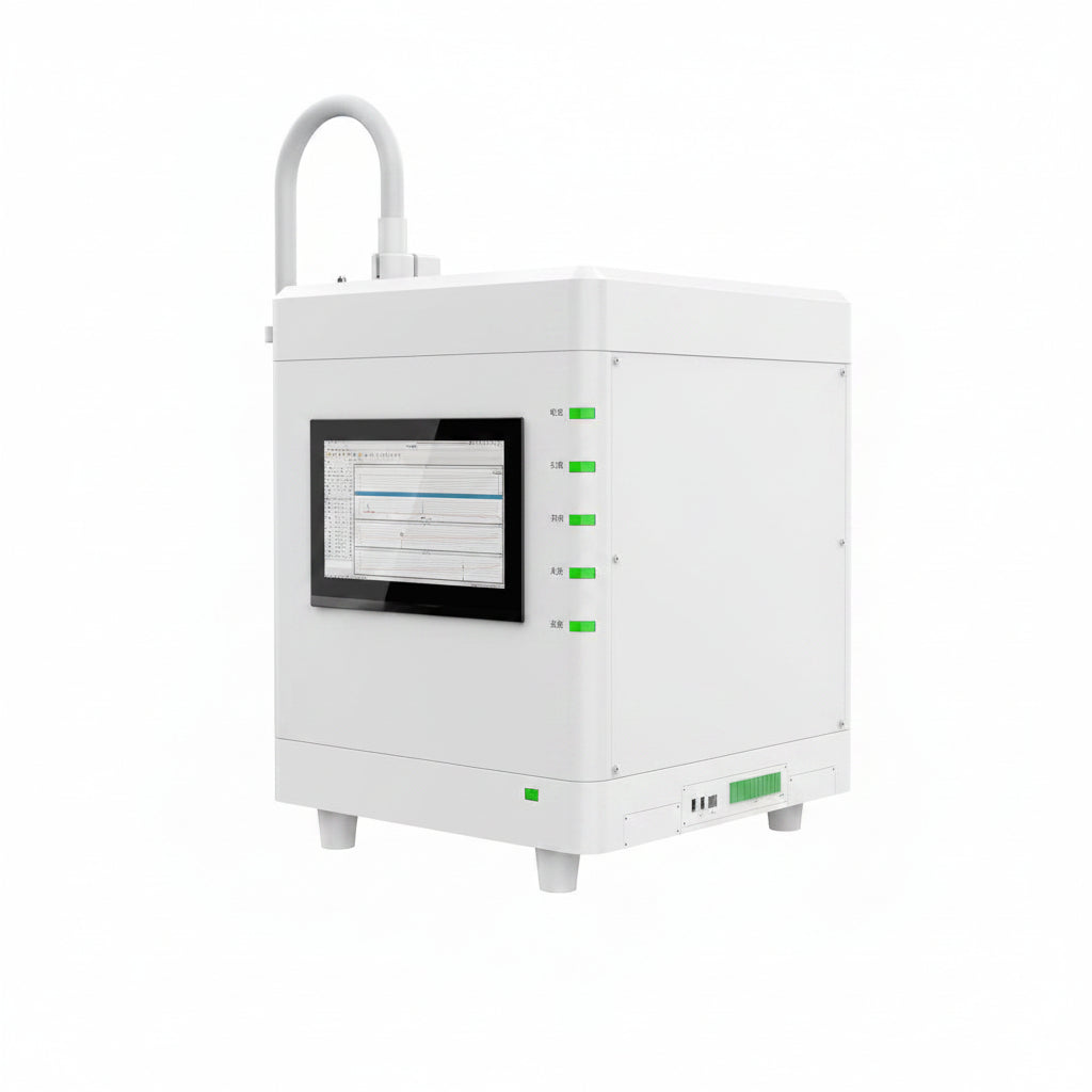 White industrial machine with a screen and control panel on a white background