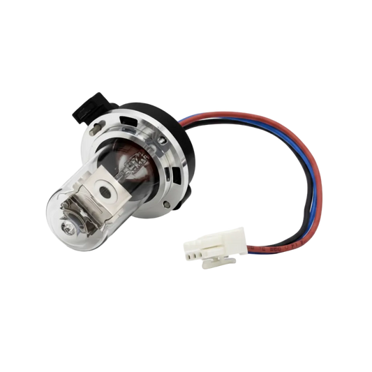An Agilent 1290 DAD D2 lamp with an attached white connector and red, blue, and black wires, shown on a light gray background with text reading 'Agilent 1290 DAD D2 Lamp (RFID Tag)'.
