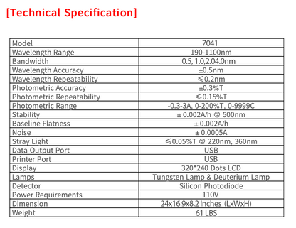 Vision 7041 Double Beam Spectrophotometer