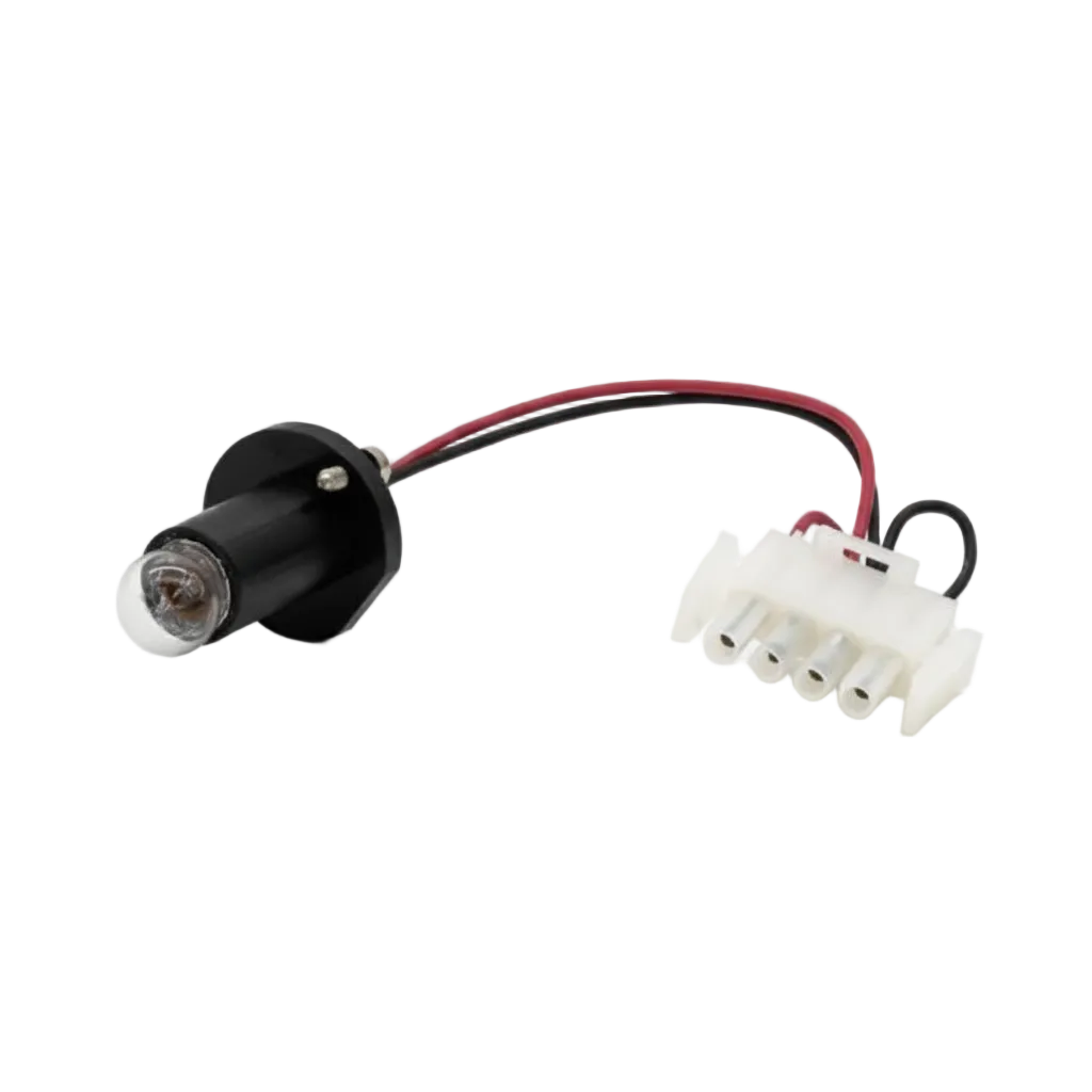 A small Agilent 1100/1200 Series Tungsten Lamp with a black cylindrical body, clear glass tip, red and black wires, and a white multi-pin connector, shown on a light gray background with text below.