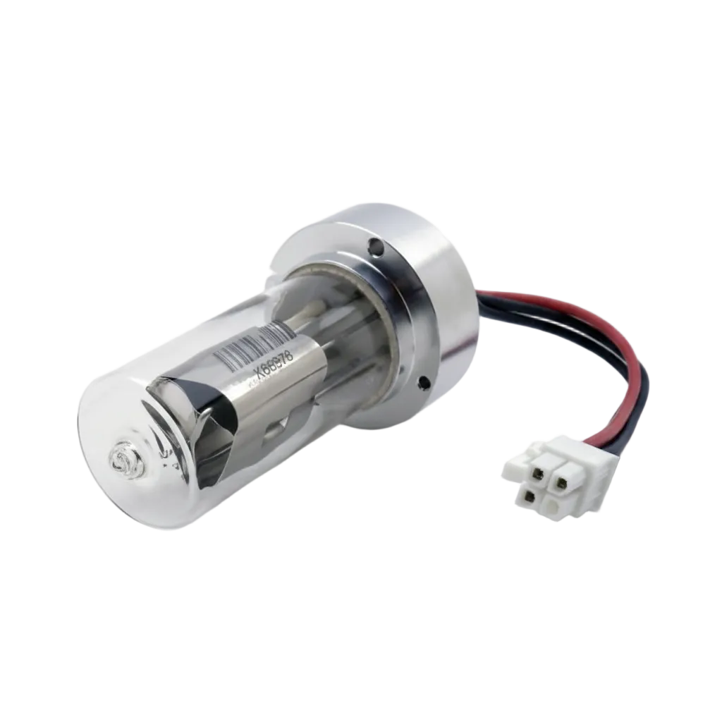 A cylindrical automotive flash lamp with a clear glass body, silver metal base, and red/black wire connector, shown on a white background with the text 'Armen Long Life Flash Lamp' below.
