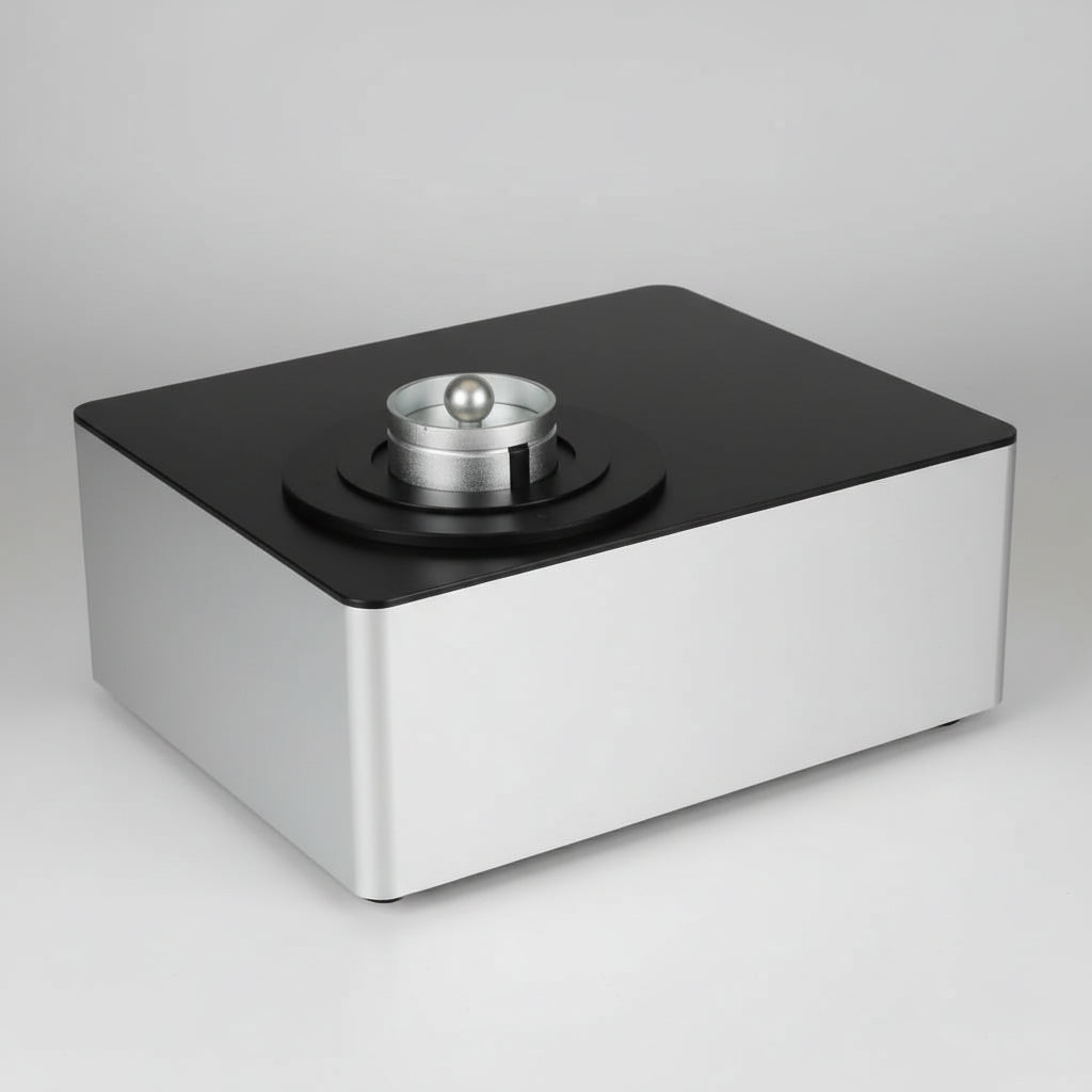 A Precise NIR 10 analytical balance with a silver and black metallic body, featuring a