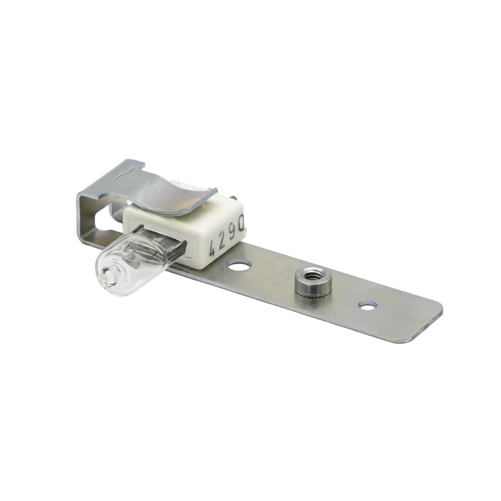 A Perkin Elmer LAMBDA Series Tungsten Lamp component, featuring a silver metal bracket, a white ceramic body with the numbers '4790', and a small clear glass bulb, shown on a light gray background with text below.
