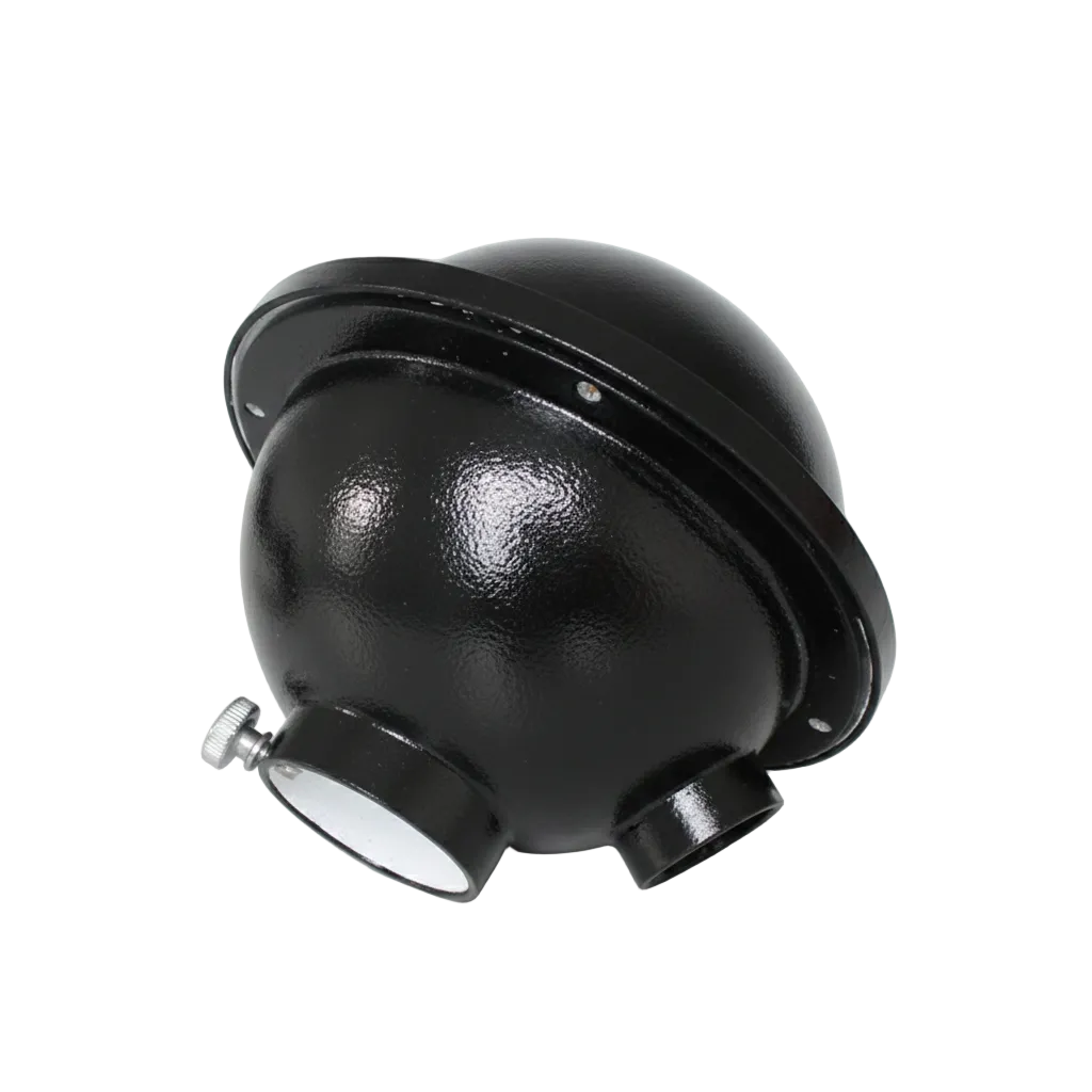 A glossy black dome-shaped plastic or rubber component with a small silver screw and two short cylindrical protrusions, photographed on a light gray surface.